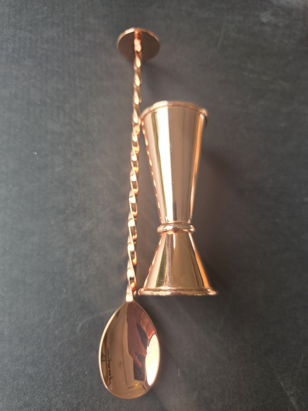 Brand NEW Rose Gold Bar Jigger and Twisted Bar Spoon Set - Copper Finish